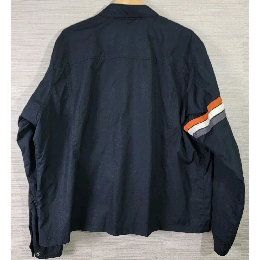 Harley-Davidson Mens Nylon Racing Jacket Black 2XL Striped Biker Eagle Logo - Picture 2 of 14